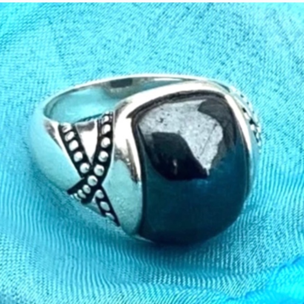 Large Hematite 925 Sterling Silver Ring